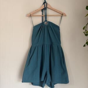 Old Navy Teal Halter Strappy Sleeveless Knit Romper Pockets Size M